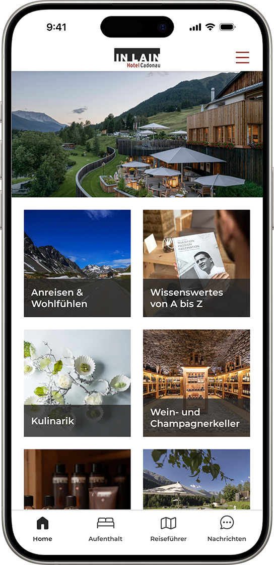 Mobile App Mockup IN LAIN Hotel Cadonau