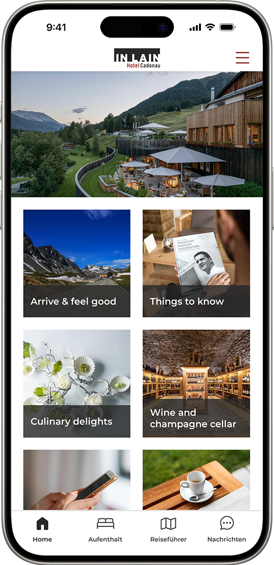 Mobile App Mockup IN LAIN Hotel Cadonau