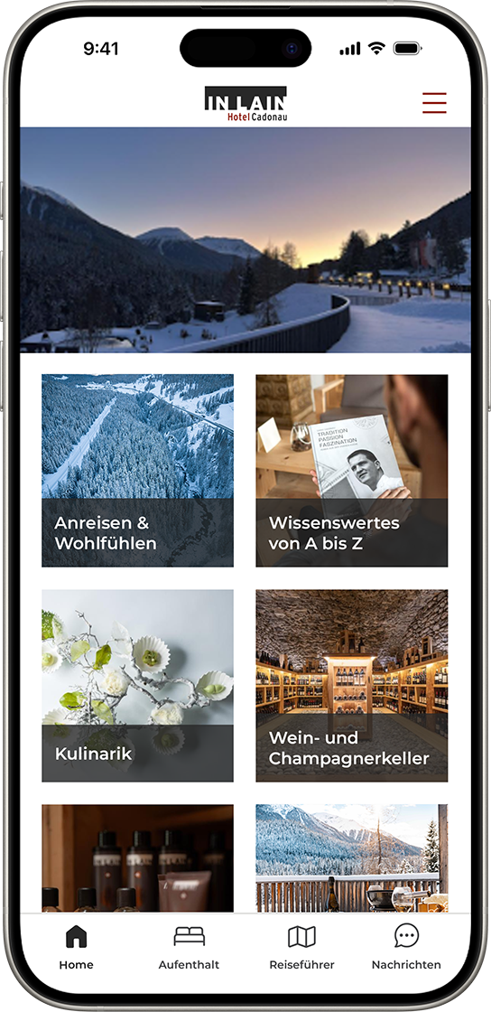 Mobile App Mockup IN LAIN Hotel Cadonau