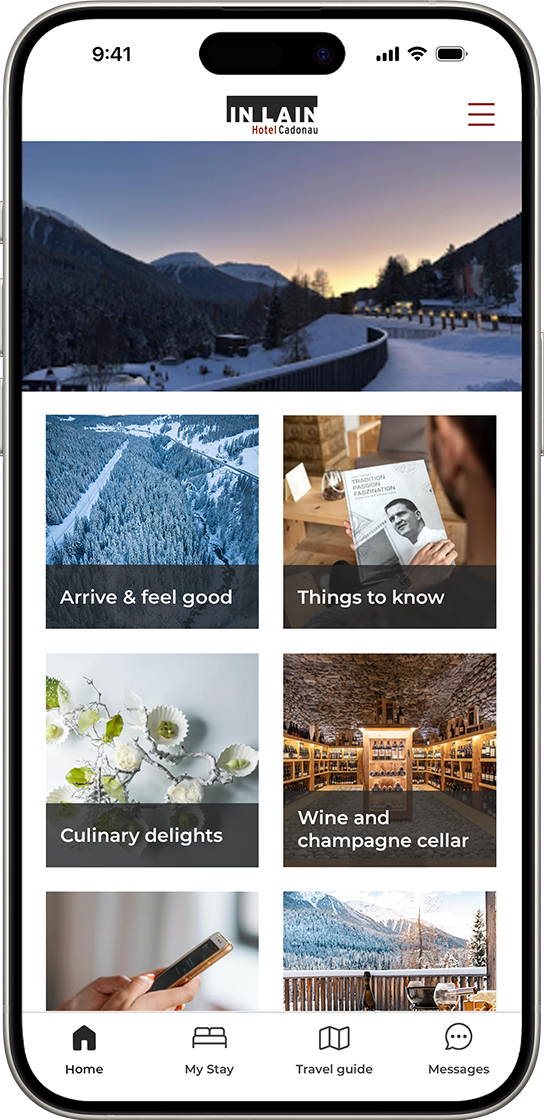 Mobile App Mockup IN LAIN Hotel Cadonau