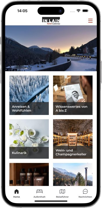 Mobile App Mockup vom IN LAIN Hotel Cadonau